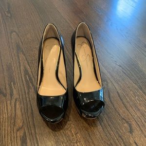 Jessica Simpson Black patent leather wedges